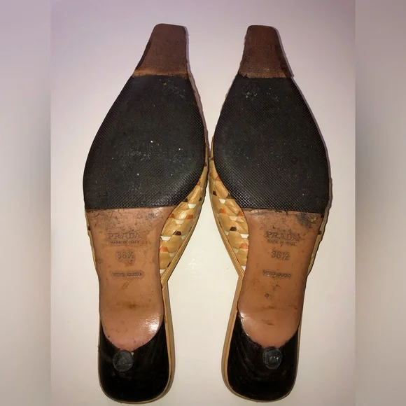 Vintage Prada Woven Kitten Heel Slides/Mules Sz 7M - Picture 6 of 8